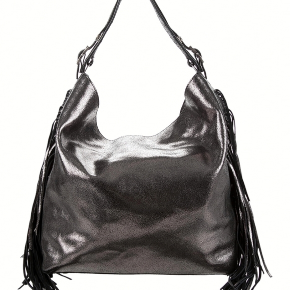 BRIAN ATWOOD Fringe metallic hobo bag purse PEWTER - Picture 1 of 4